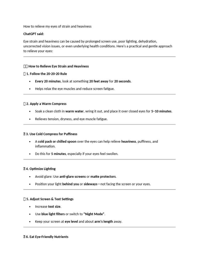 Tips to Relieve Eye Strain and Heaviness | PDF | Foods | Dietary ...