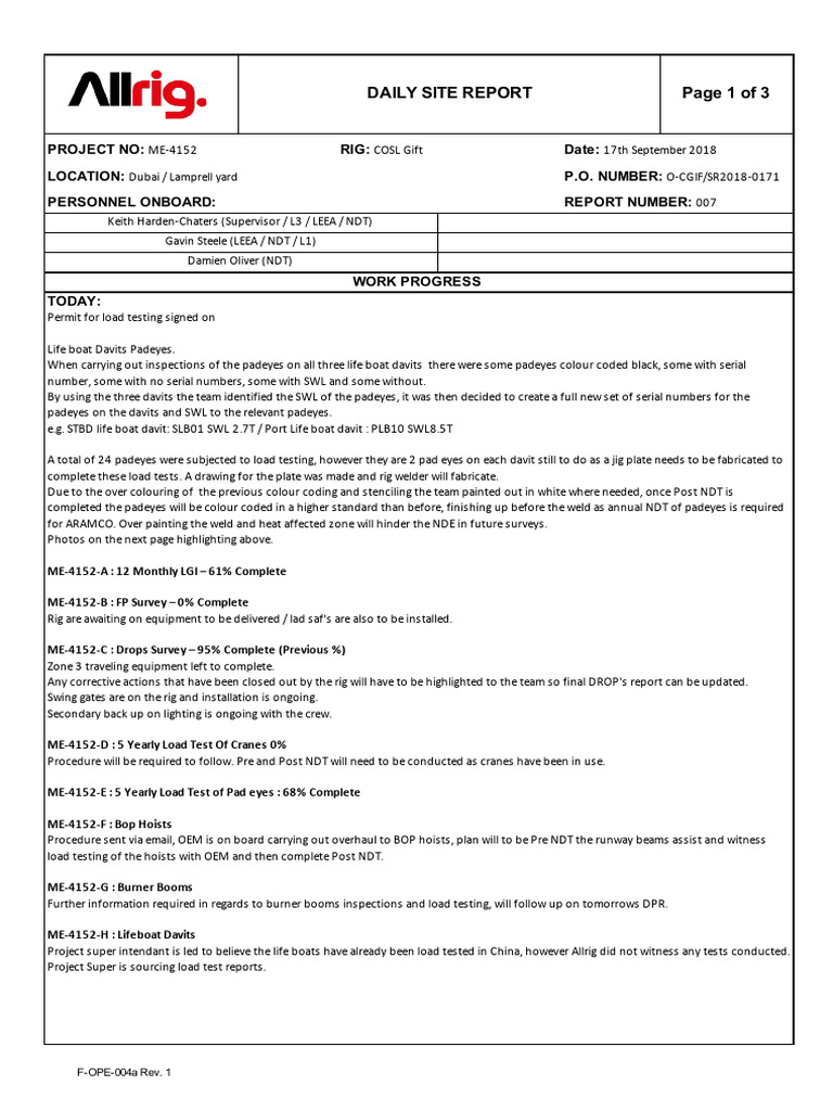 Lifeboat Davit Load Testing Report | PDF | Nondestructive Testing
