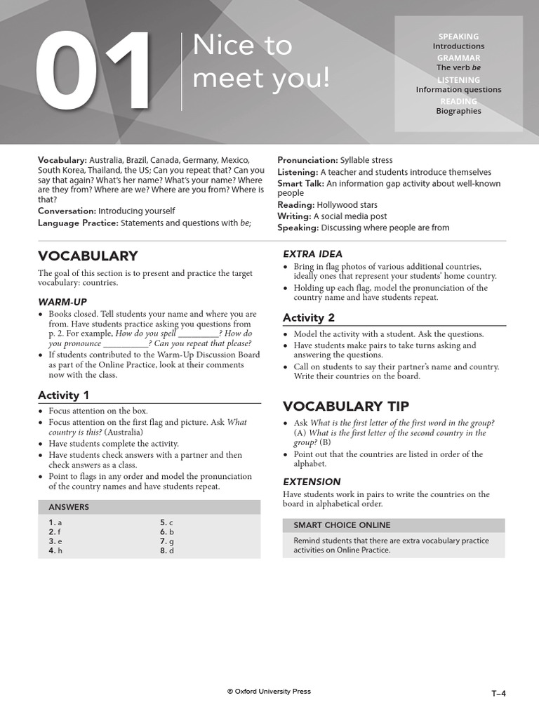 Smart Choice 4E Vocabulary Practice | PDF | Question | Vocabulary