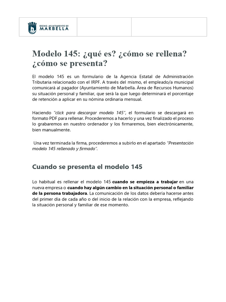 Guía para Rellenar el Modelo 145 | PDF | Invalidez | Gestión de ...