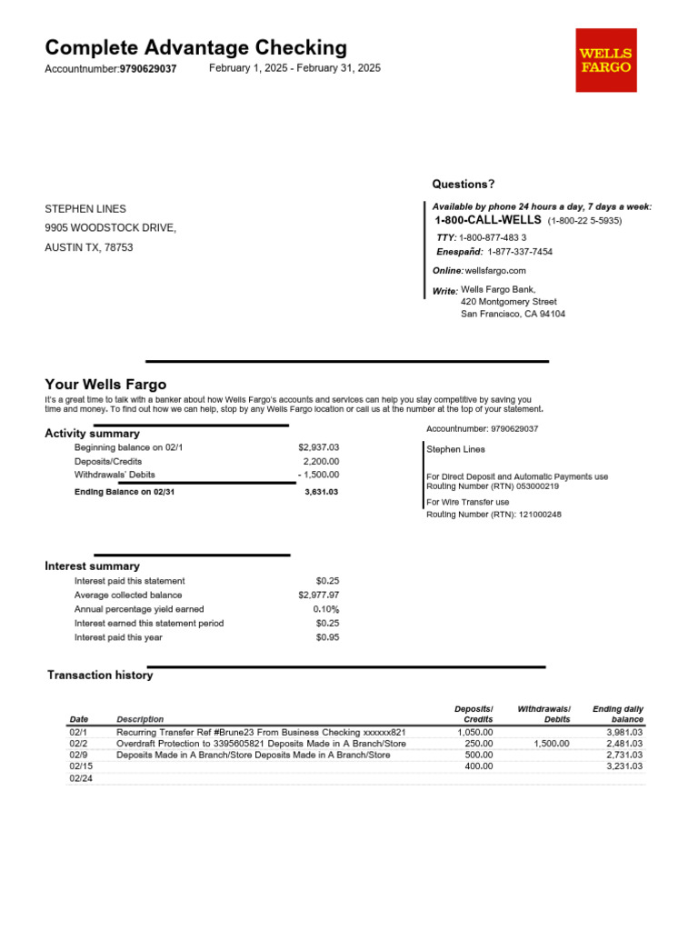 Wells-Fargo-Bank-Statement.pdf | PDF | Banking | Business