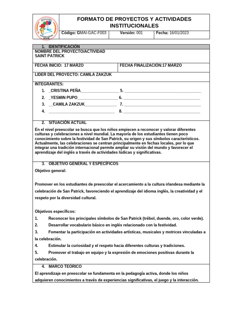 Gmai-Gac-F003 Formato de Proyecto y Actividades Institucionales (1) SP ...