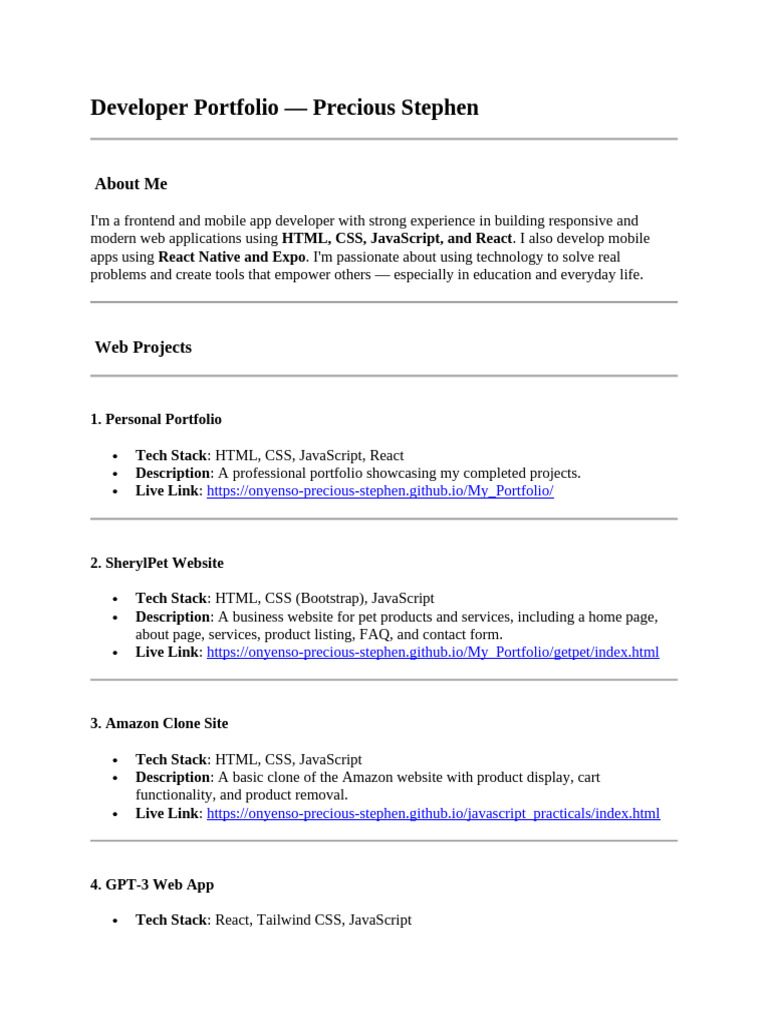 Frontend & Mobile Developer Portfolio | PDF