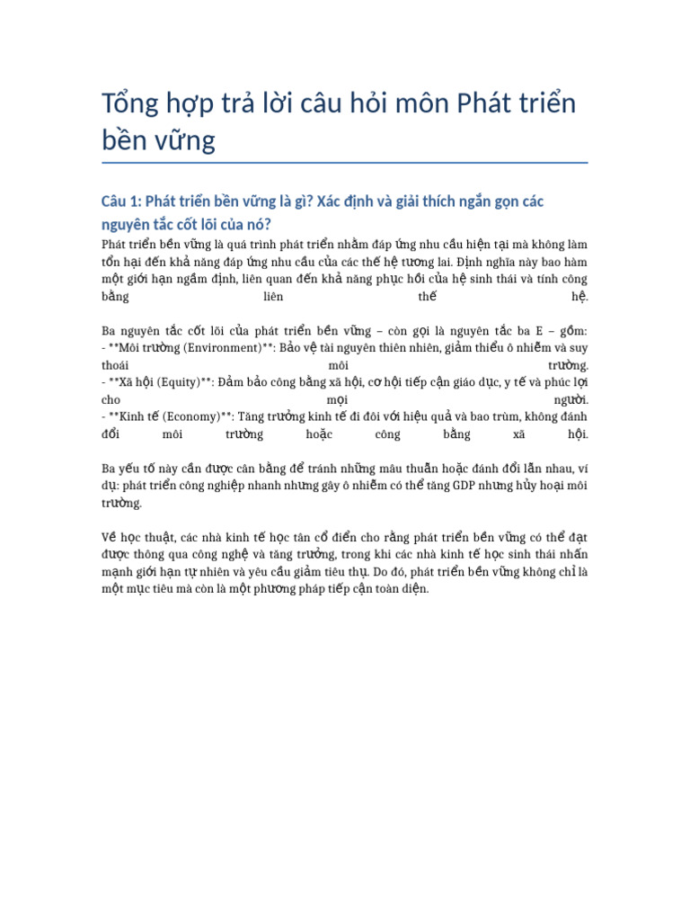TraLoi PhatTrienBenVung Cau1 | PDF
