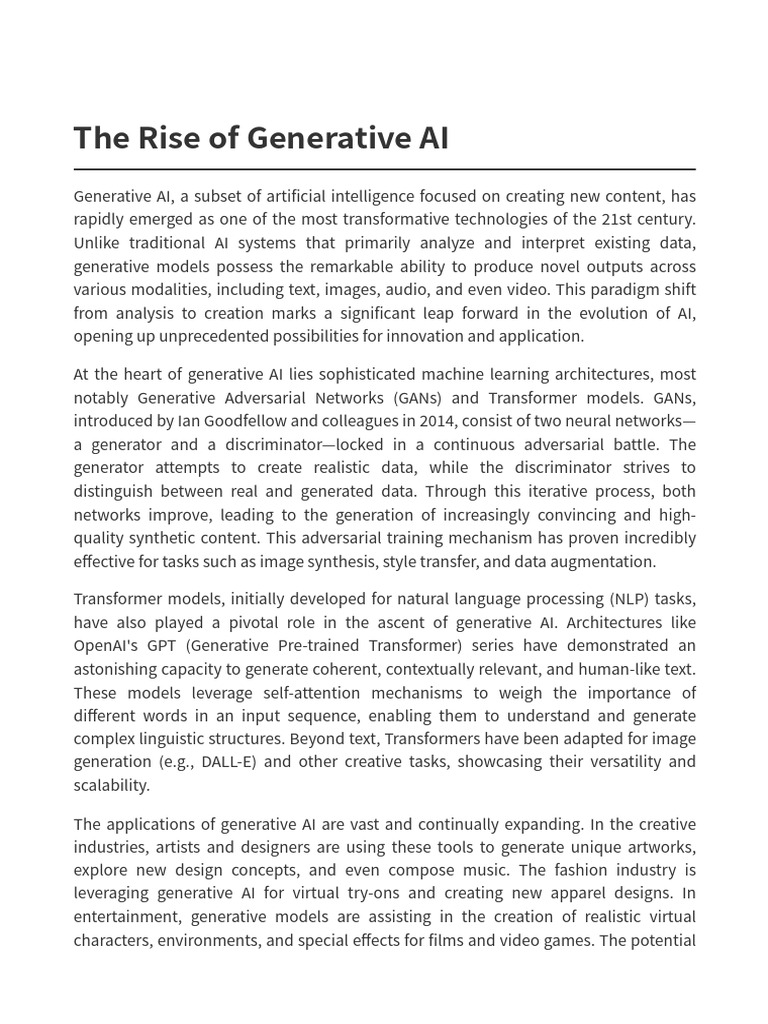 Generative AI: Transforming Content Creation | PDF | Artificial ...