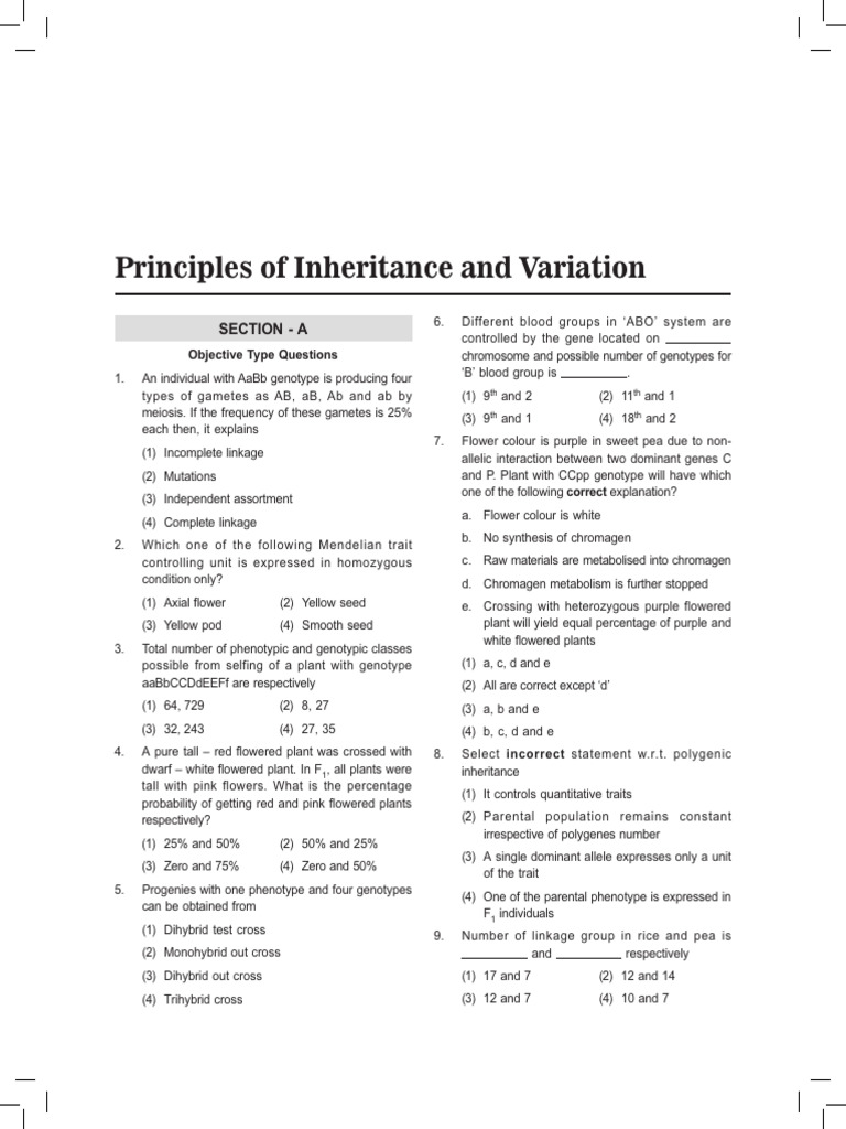 Principles of Inheritance and Variation | PDF | Dominance (Genetics ...