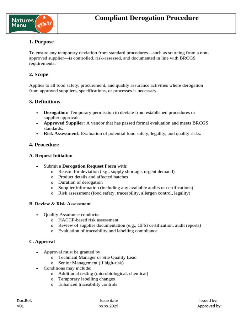 Compliant Derogation Procedure Guide | PDF | Audit | Risk Assessment
