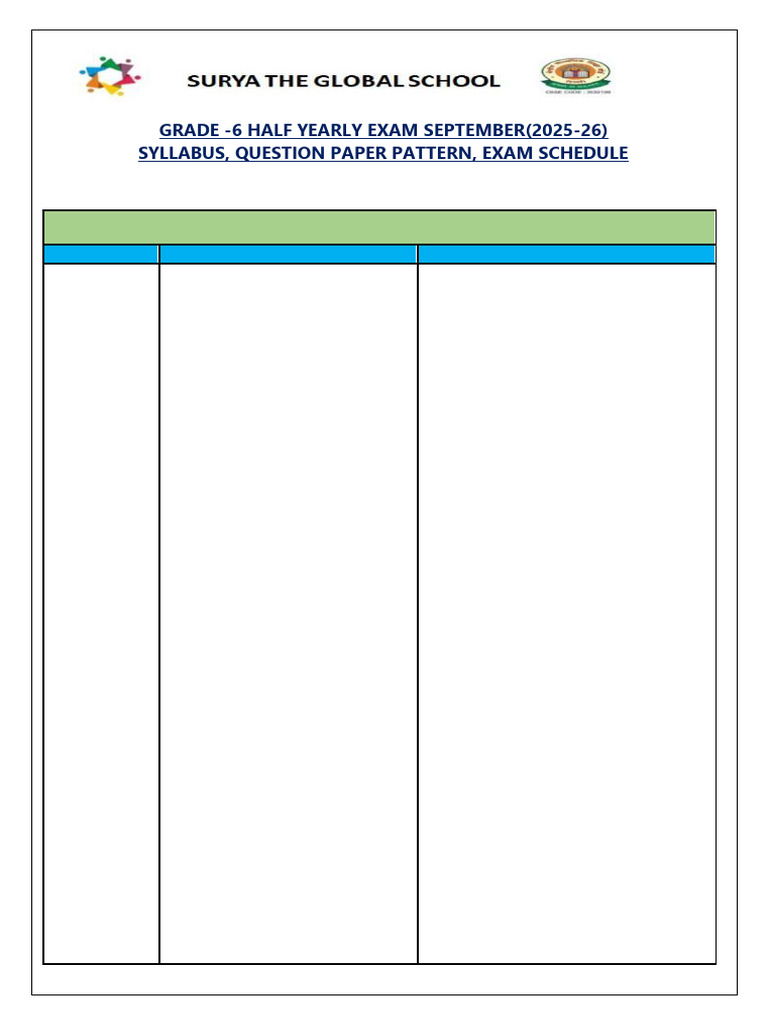 Grade 6 Half Yearly Exam Syllabus | PDF | Languages | Foreign Language ...