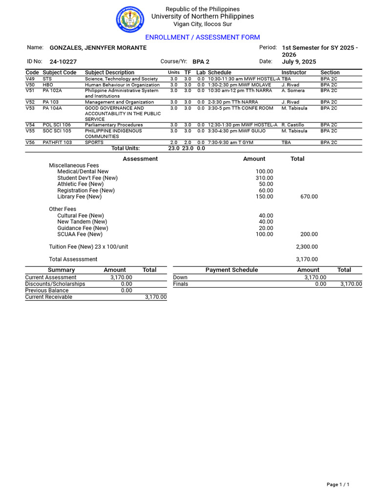 BPA 2 Enrollment Assessment Form 2025 | PDF
