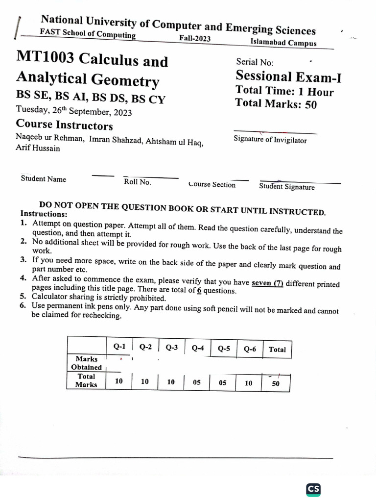 Calculus Sessional I Fall 2023 | PDF