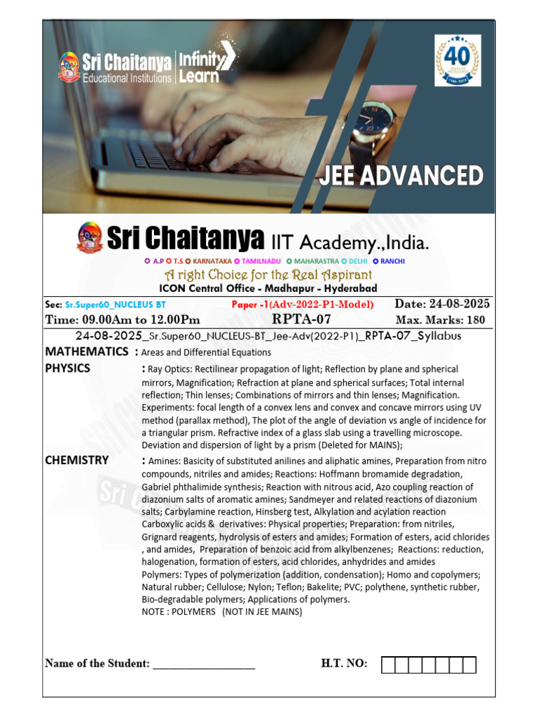 JEE Advanced 2022 Model Paper - Physics, Chemistry, Mathematics | PDF ...