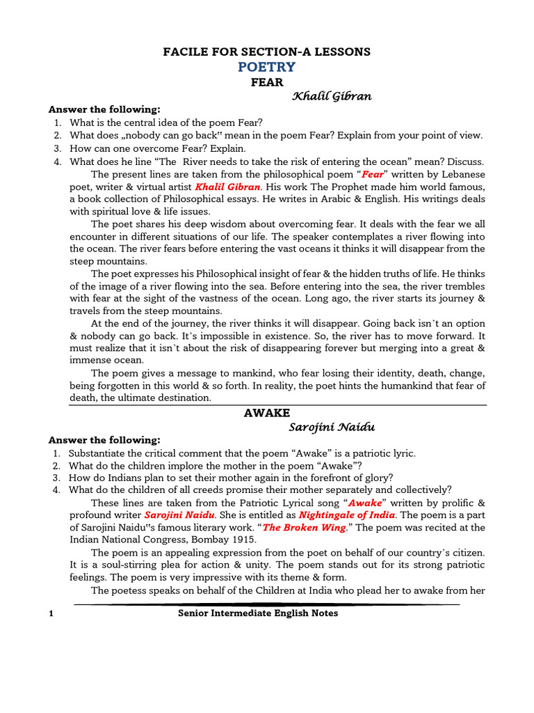 Senior English Poetry & Prose Study Guide | PDF