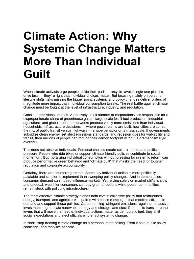 Climate Action - Why Systemic Change Matters More Than Individual Guilt ...