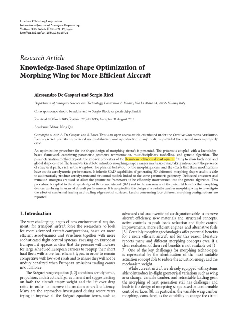 Morphing Wing Shape Optimization Techniques | PDF | Computational Fluid ...