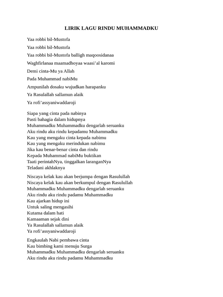 Lirik Lagu Rindu Muhammadku | PDF