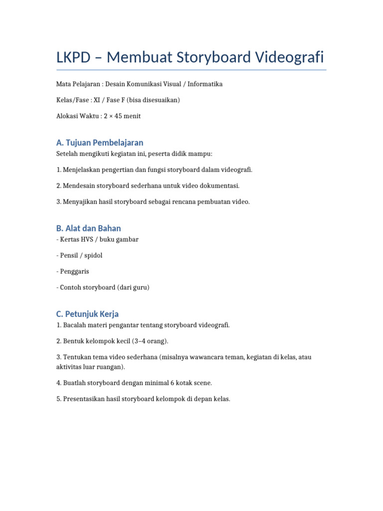 Lkpd Membuat Storyboard Pdf