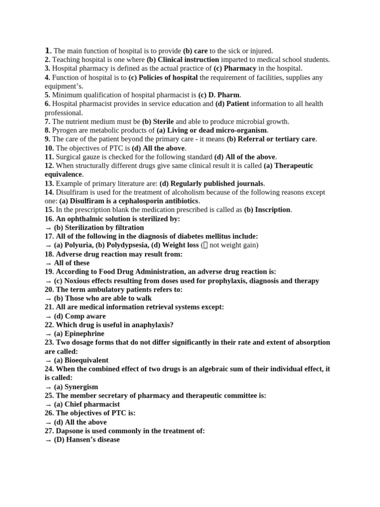 Hospital Functions and Pharmacology Insights | PDF | Pharmacy | Pharmacist