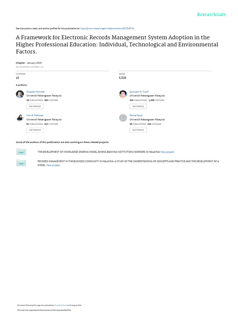 ERMS Adoption Framework in Higher Education | PDF | Theory | Cognition