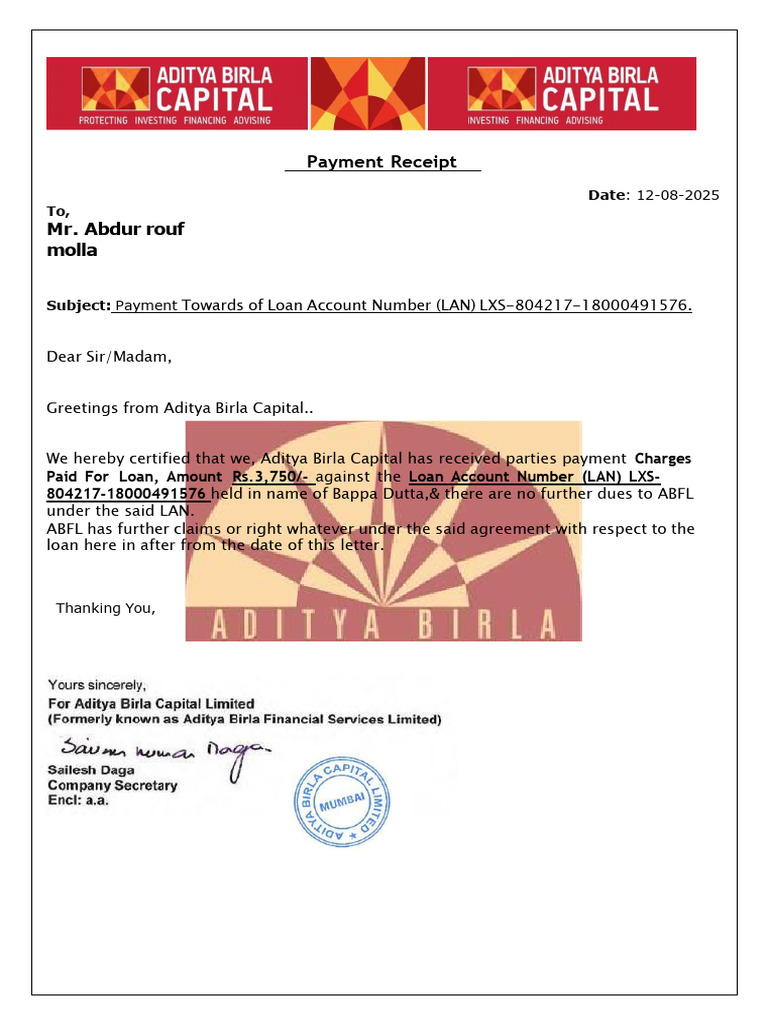 Abdur Rouf Molla of Payment - Receipt | PDF