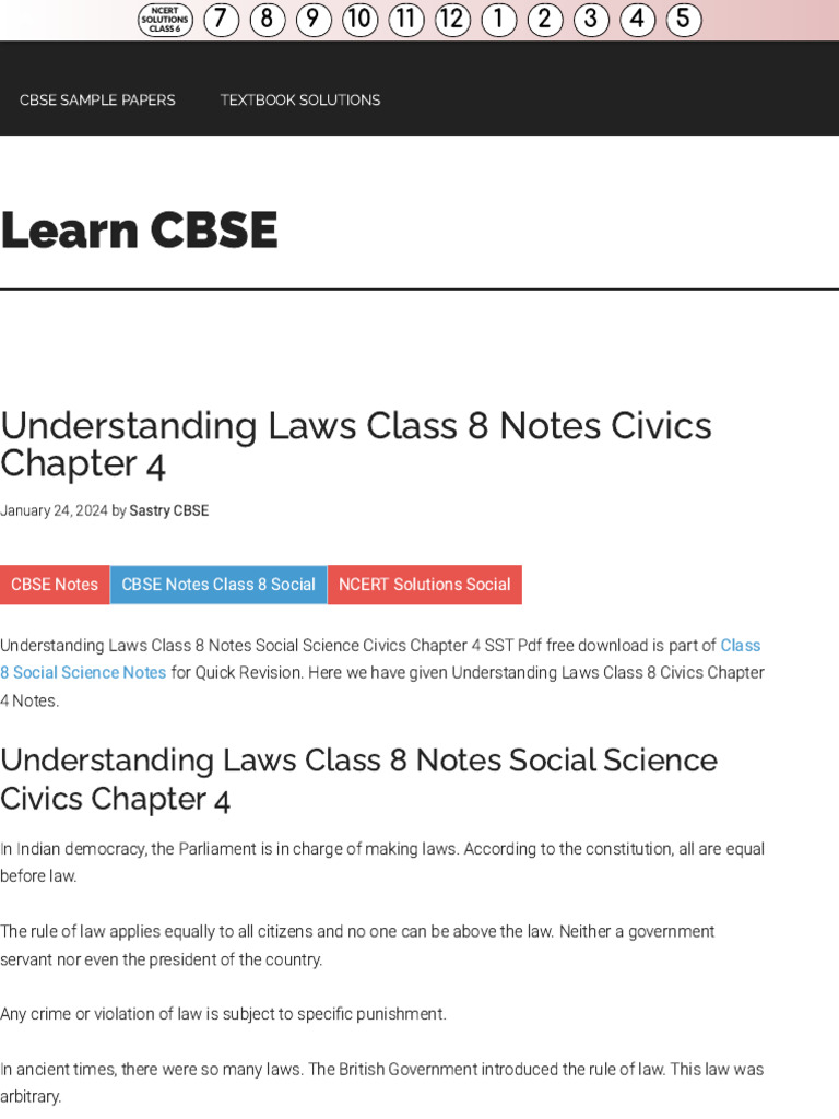 Understanding Laws Class 8 Notes Civics Chapter 4 - Learn CBSE | PDF ...