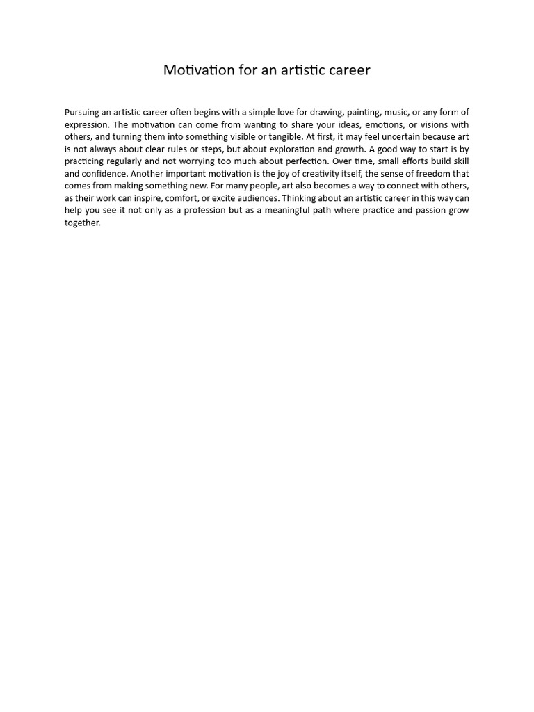 Motivation For An Artistic Career | PDF