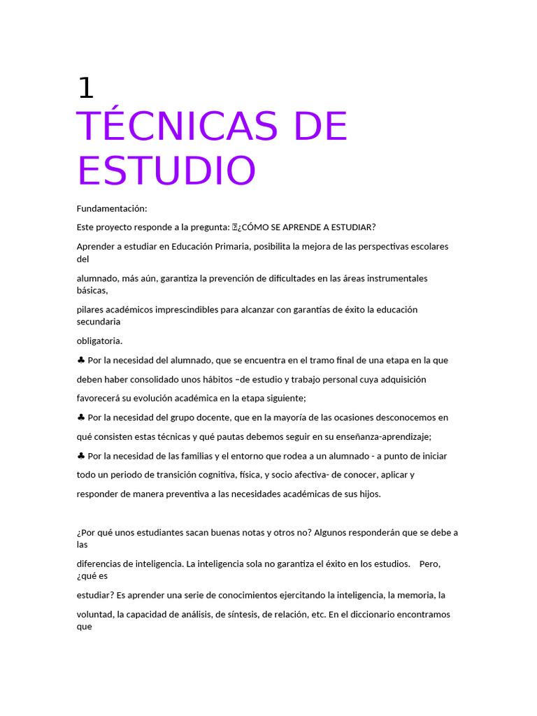 Técnicas de Estudio Efectivas para Primaria | PDF | Aprendizaje