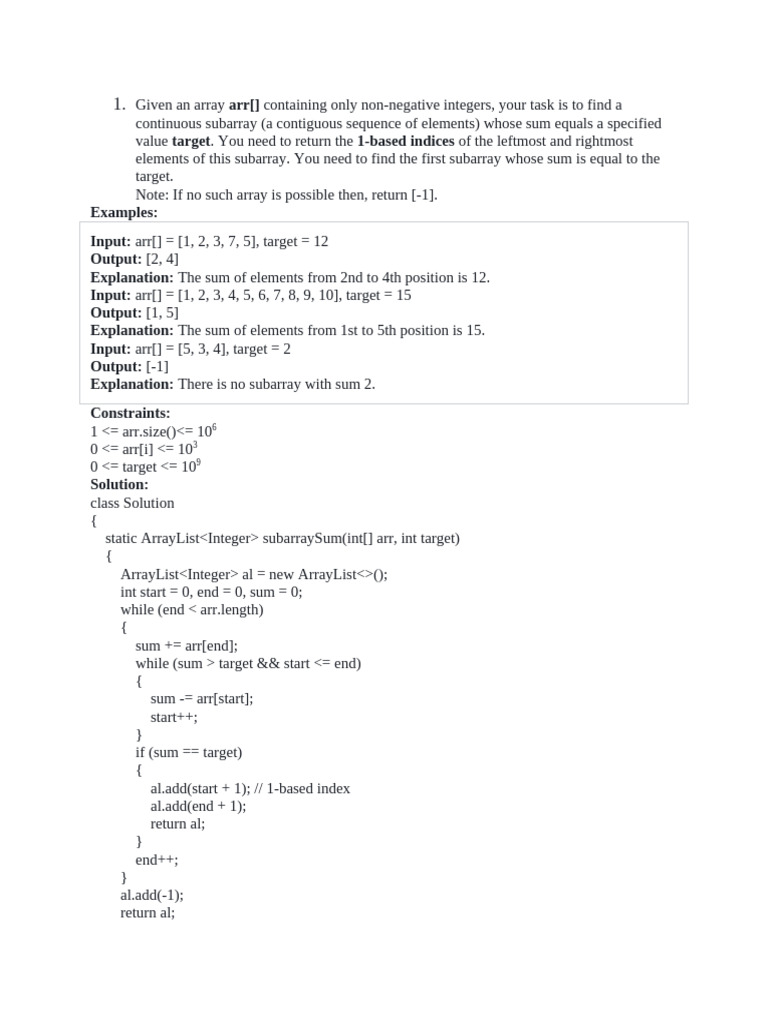 Find Subarray with Target Sum | PDF | Integer (Computer Science ...