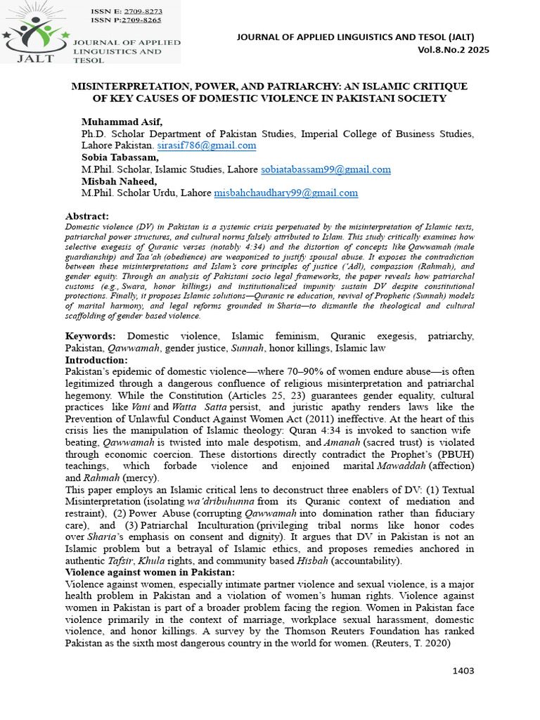Islamic Critique of Domestic Violence in Pakistan | PDF | Violence | Rape