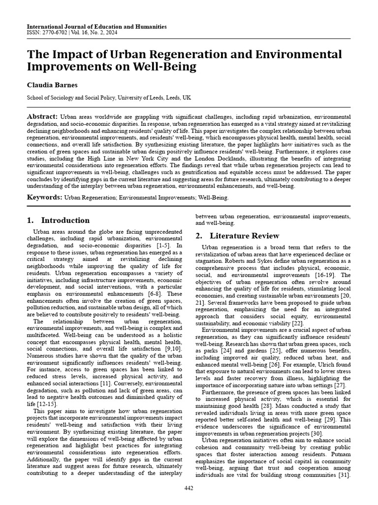 Urban Regeneration's Impact on Well-Being | PDF | Well Being | Urban ...