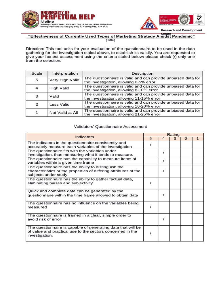 Instrument Validation Tool 3 | PDF | Questionnaire | Bias