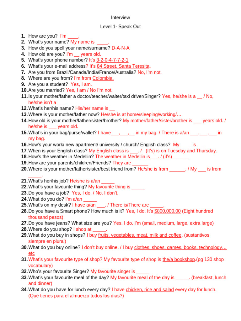 Basic Interview Questions Guide | PDF | Meal | Lunch
