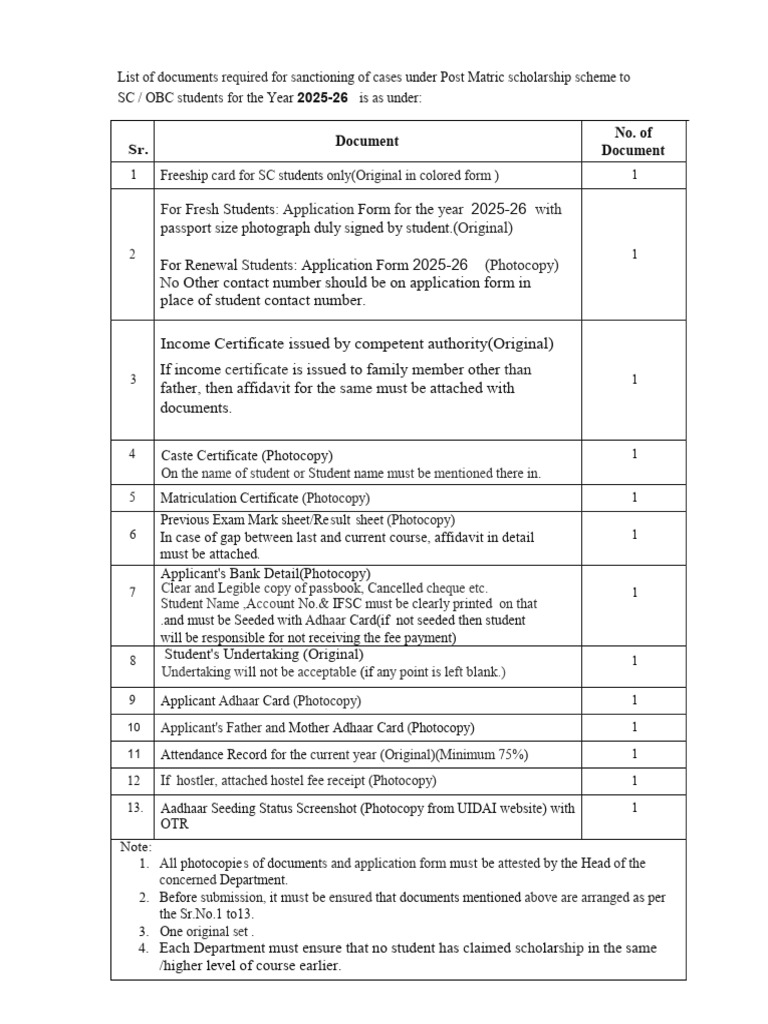 SC Scholarship Document Requirements 2025 | PDF