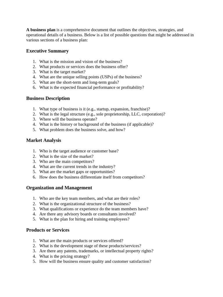 Key Questions for Business Plan Defense | PDF | Marketing | Investing