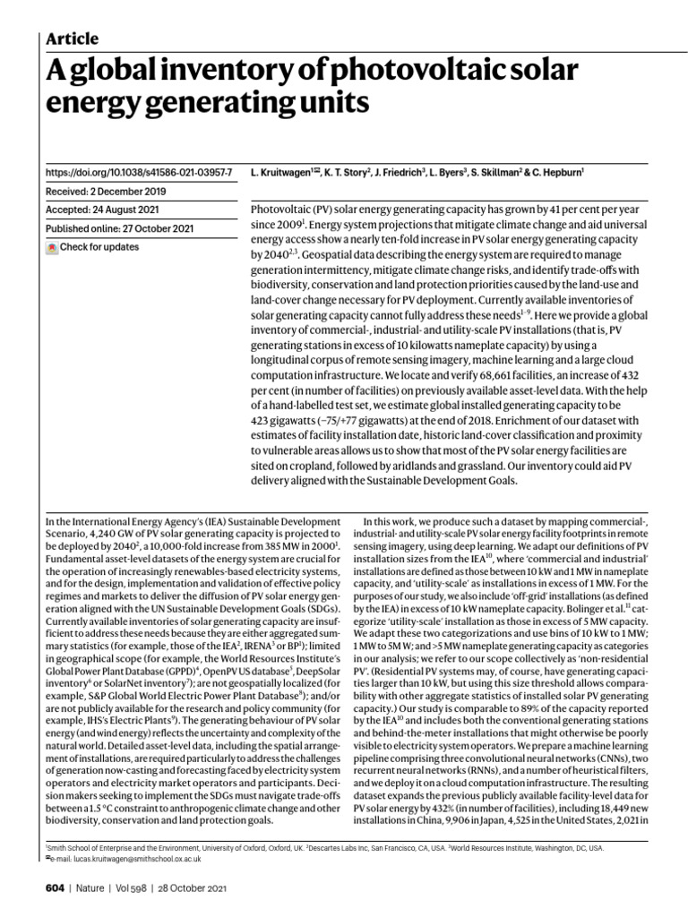 A Global Inventory of Photovoltaic Solar Energy Generating Units | PDF ...