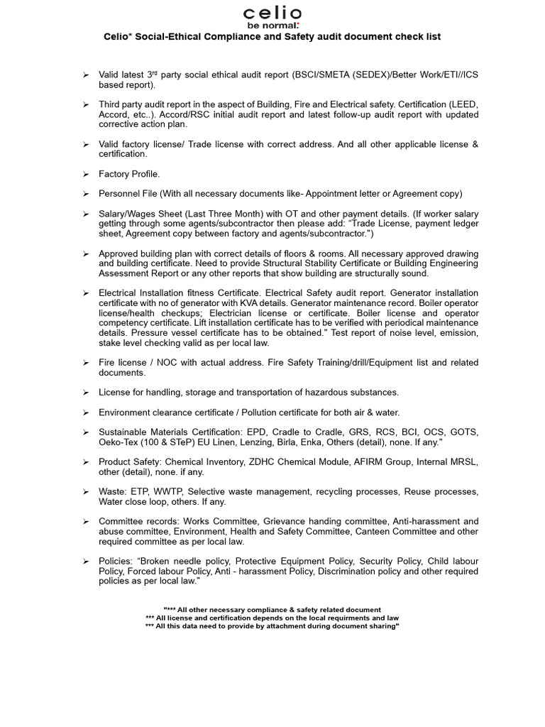 Social-Ethical Compliance Audit Checklist | PDF | Audit