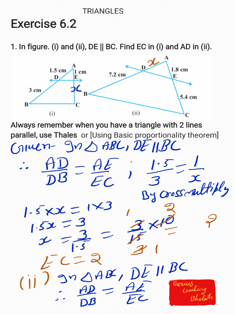 NCERT 10TH Math Exercise 6-2 Triangle | PDF