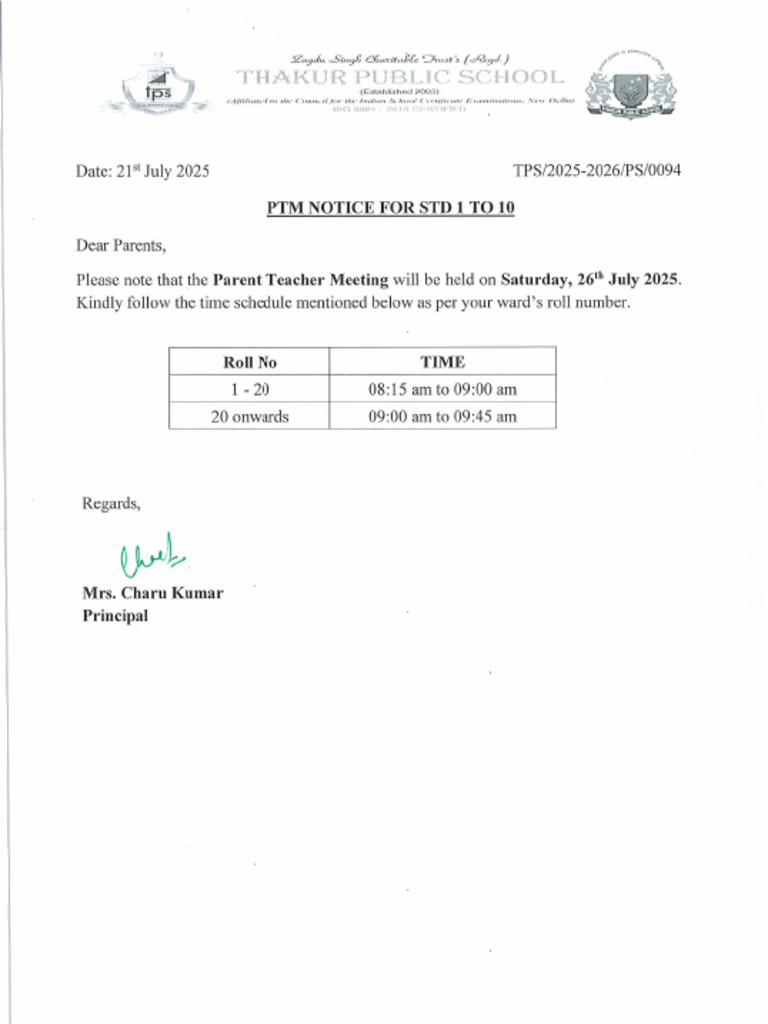 PTM Notice For 1 To 10 | PDF