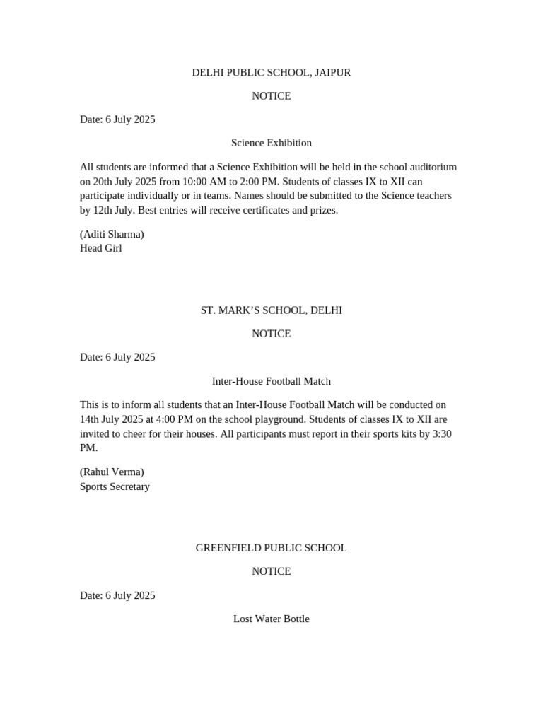 School Notices: Events and Lost Items | PDF
