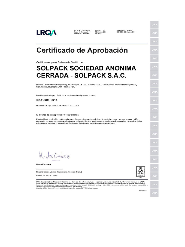 Calidad Solpack | PDF