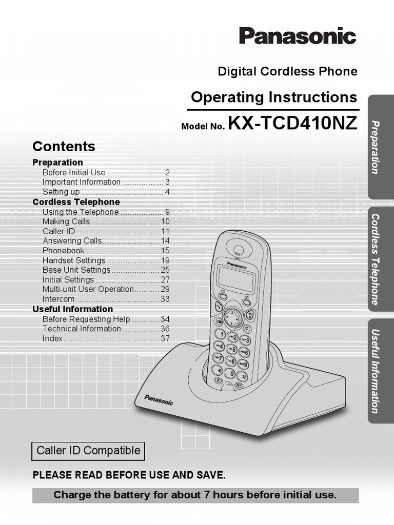 Panasonic KX-TCD410 Book | Telephone Numbering Plan | Battery (Electricity)