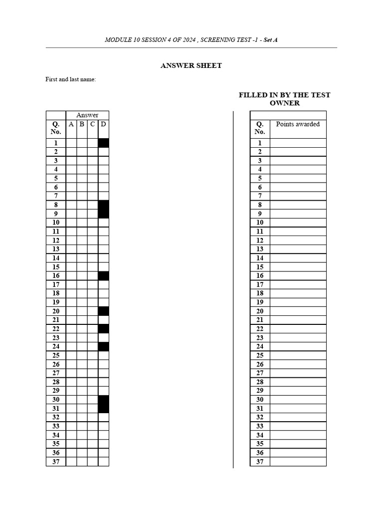 2024 Module 10 Screening Test Set A | PDF
