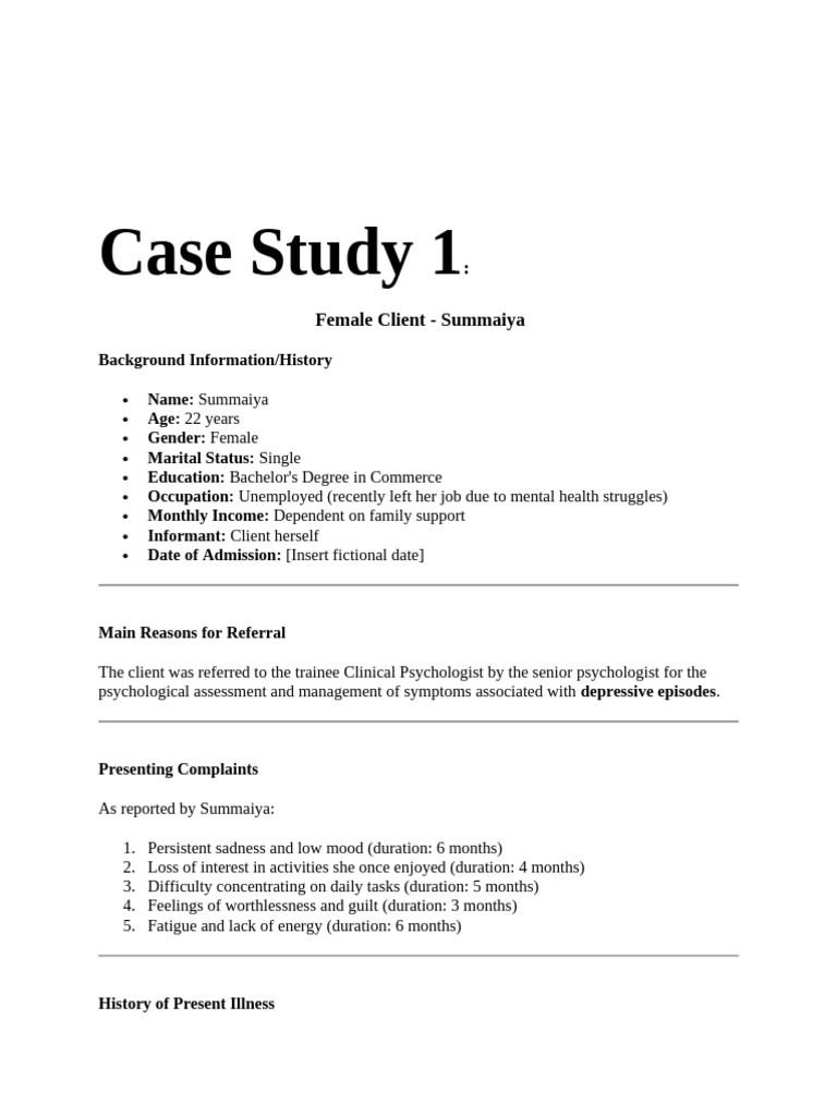 Case Study: Major Depression in Young Woman | PDF | Major Depressive ...