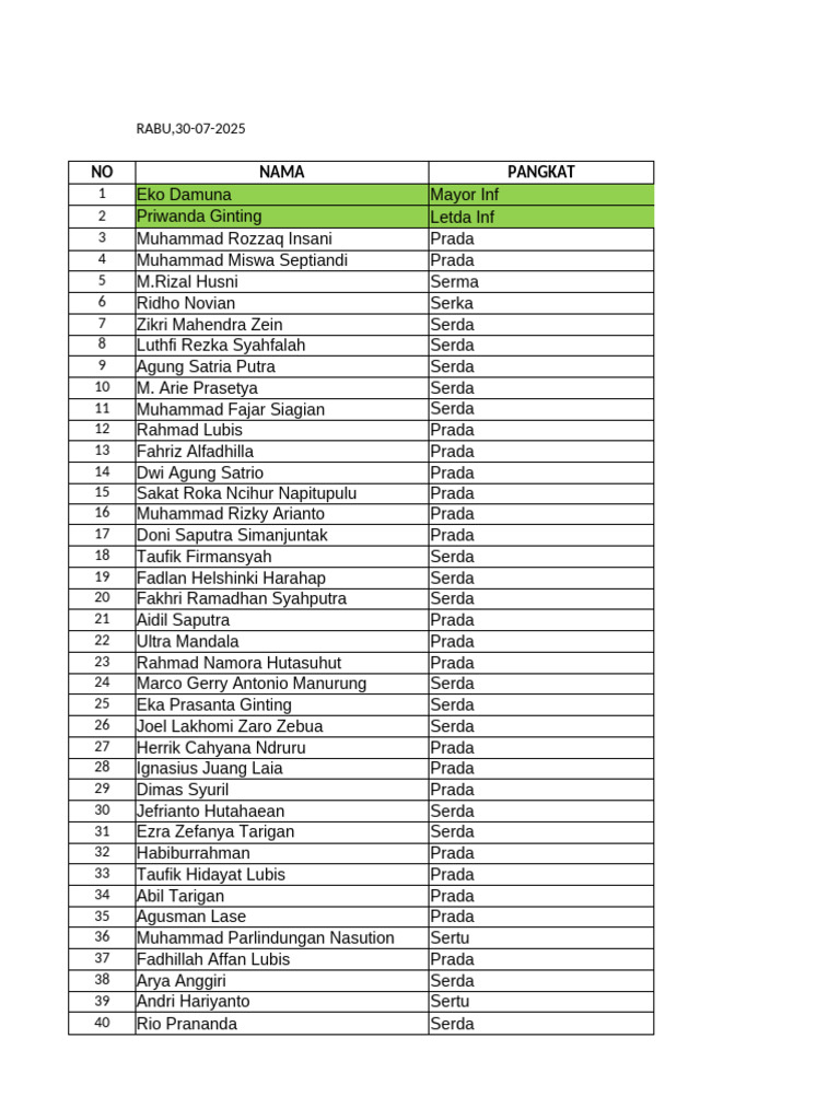 Military Personnel Roster July 2025 | PDF