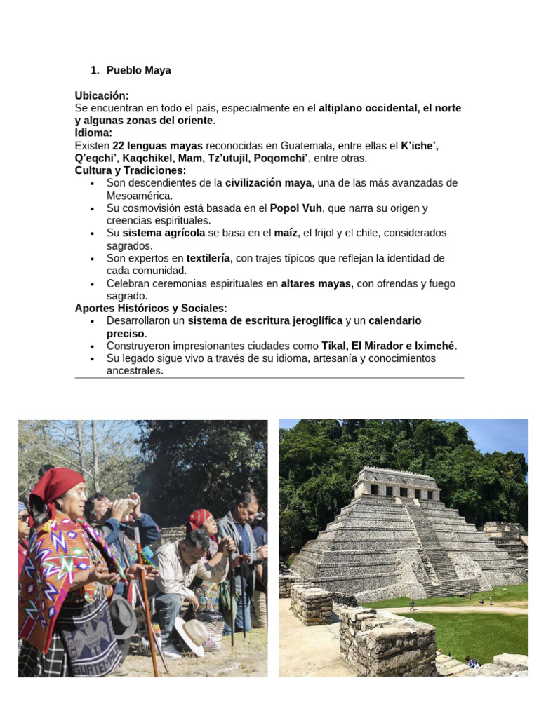 Pueblo Maya en Guatemala: Cultura y Legado | PDF | Civilización maya ...