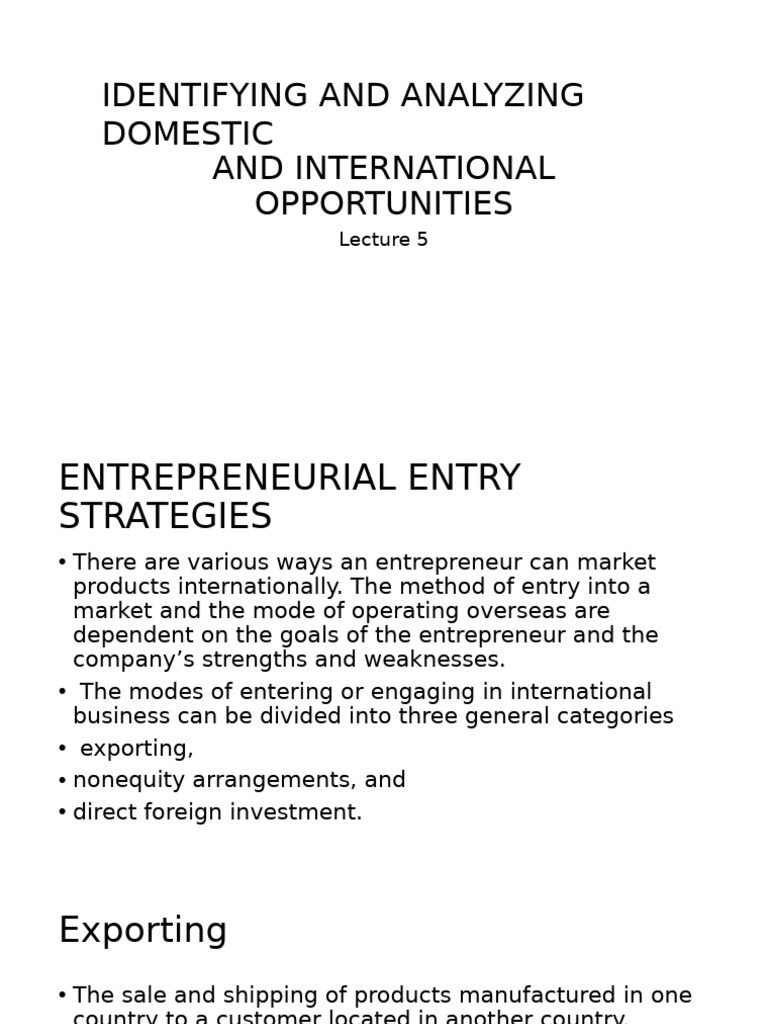 Entrepreneurial Market Entry Methods | PDF | License | Mergers And ...
