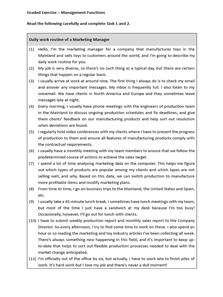 Daily Routine of a Marketing Manager | PDF | Marketing | Human Resources