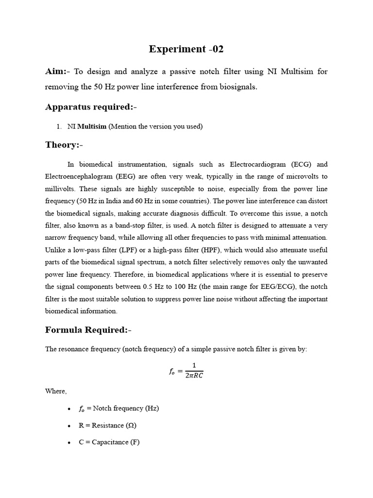 Passive Notch Filter Design in NI Multisim | PDF | Electronic Filter ...