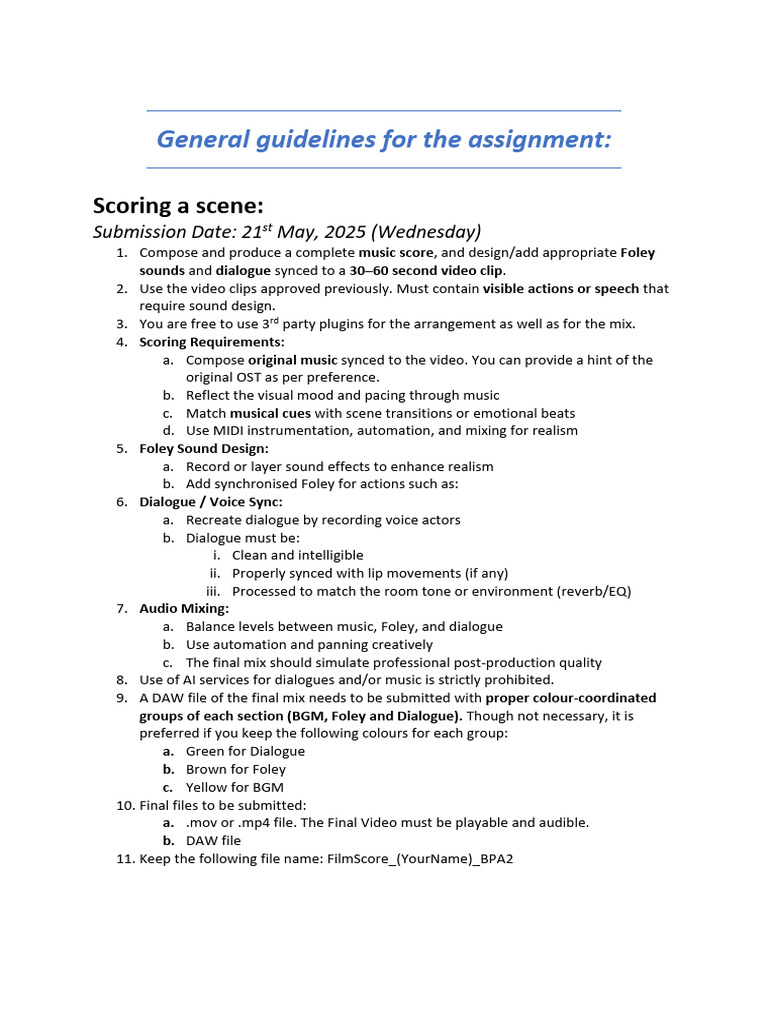 Scoring A Scene Assignment Guidelines | PDF