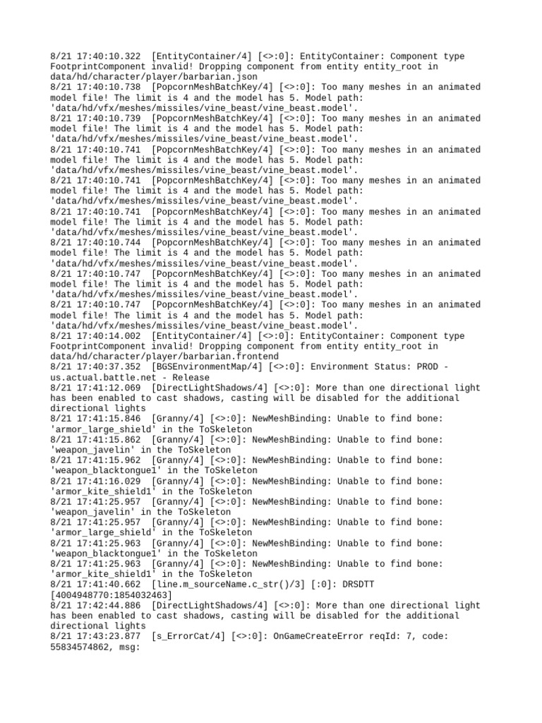 Game Model Error Log Analysis | PDF | Computing | Computer Programming