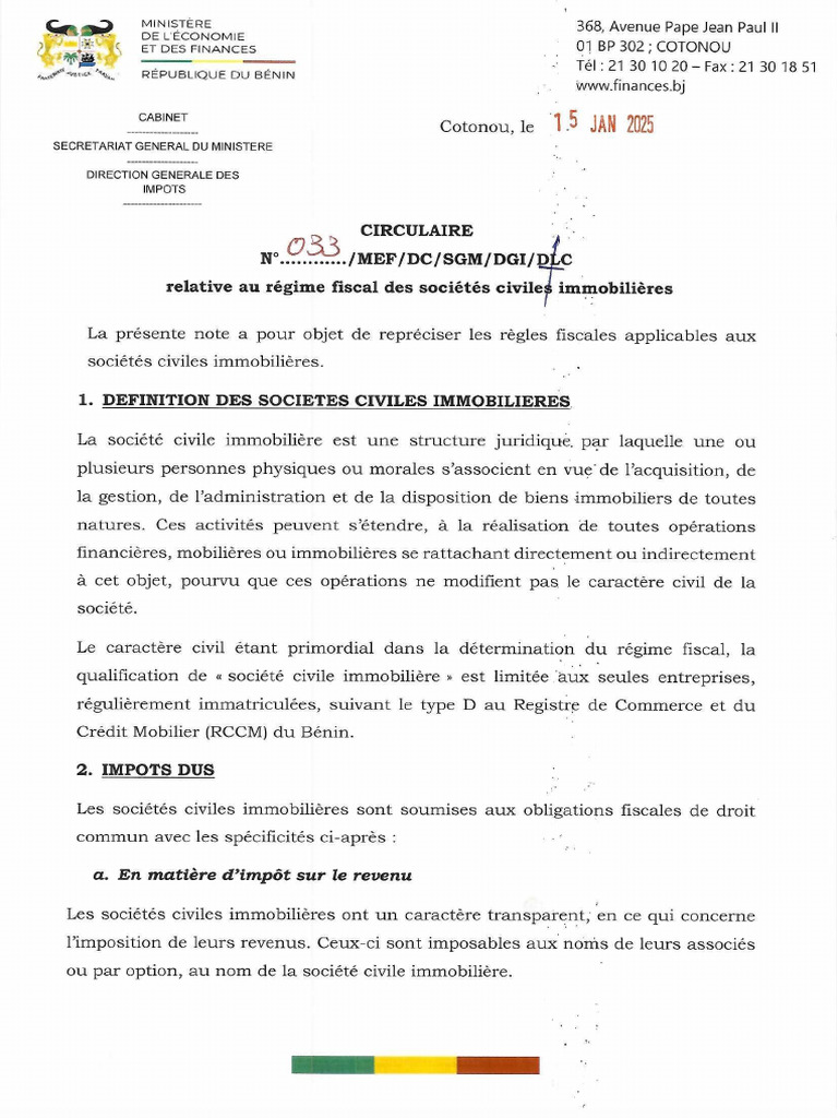 Circulaire-033-Relative Au Regime Fiscal Des Societes Civiles ...